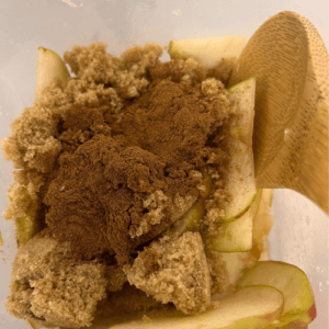 Add the brown sugar and spices for the Easy Autumn Apples and Spice Galette at Bucket of Bread