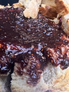 tear into the bread and dip each bite into a mouth-watering mixture of tart raspberry and delicate rose jam