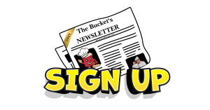 This is a cartoon image of a newspaper for the the Bucket of Bread Newsletter! It says underneath it, Sign Up