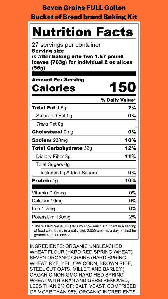 Nutritional Information Seven Grains - FULL Gallon