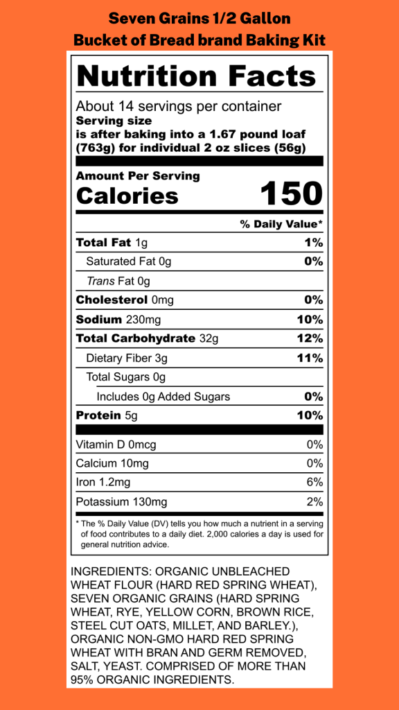 Nutritional Information Seven Grains - Half Gallon