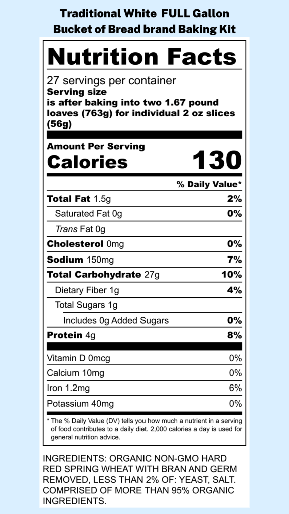 Nutritional Information Traditional White - FULL Gallon