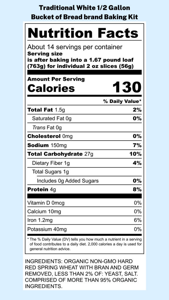 Nutritional Information Traditional White - Half Gallon