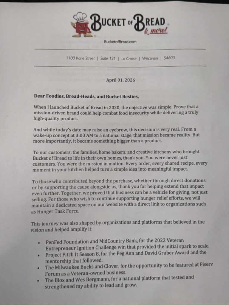 There are far more people who played a role in the Bucket of Bread journey than I could ever properly name in one letter. Customers, mentors, supporters, partners, and those working behind the scenes… you know who you are, and I am deeply grateful.