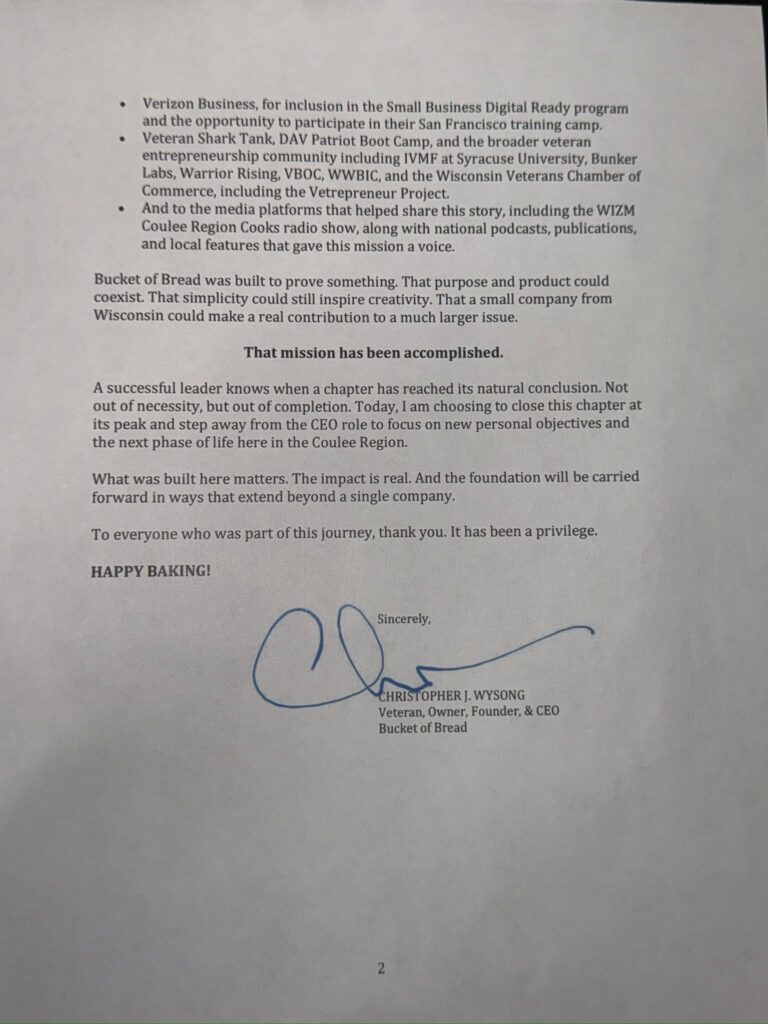 There are far more people who played a role in the Bucket of Bread journey than I could ever properly name in one letter. Customers, mentors, supporters, partners, and those working behind the scenes… you know who you are, and I am deeply grateful.